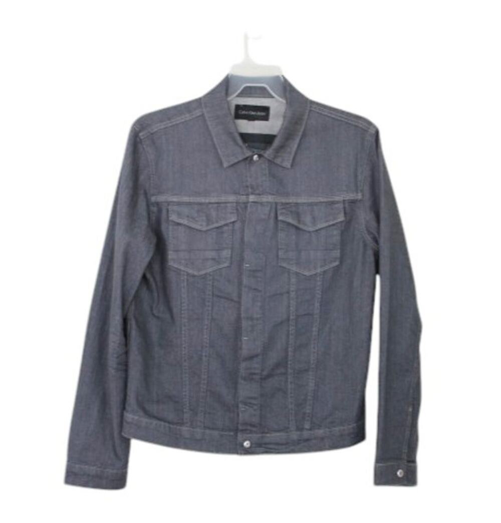 Calvin Klein Jeans Denim Jacket Mens Medium Light Gray Grunge Military Trucker